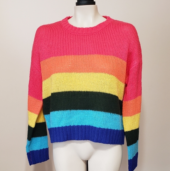 Rewind Sweaters - Rainbow multi colored cropped sweater Jr L